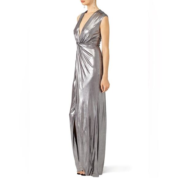 Halston Heritage Silver Twist Column Gown - Picture 2 of 11